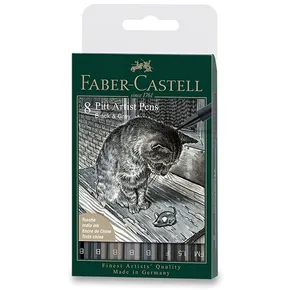 Popisovač Faber-Castell Pitt Artist Pen Black&Grey sada 8 ks, rôzne hroty, čierny a šedý